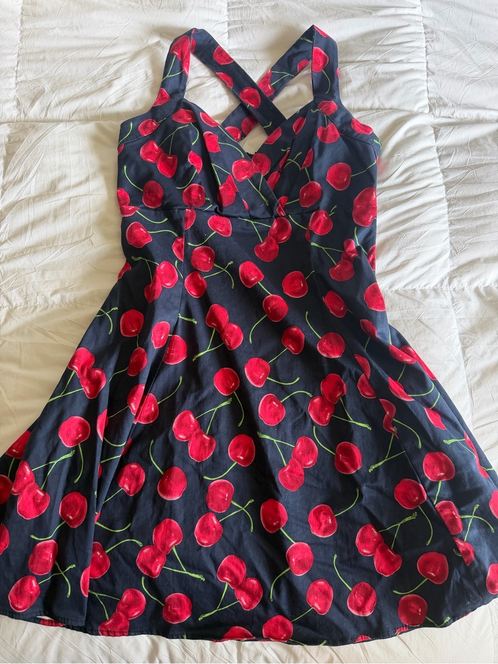 Ixia Cotton Cherry Print Sundress - navy